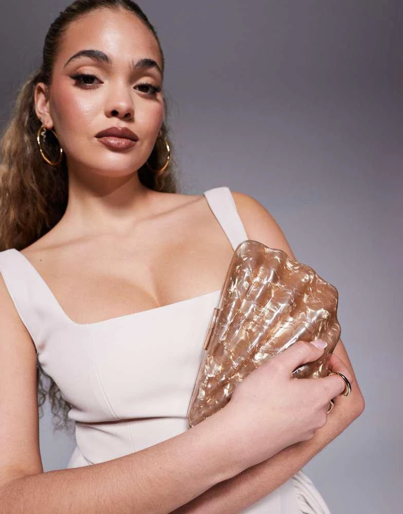 River Island River Island shell clutch bag in brown 3