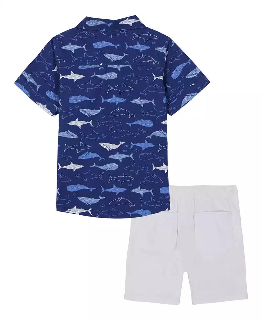 KIDS HEADQUARTERS Toddler and Little Boys Short Sleeve Fish Print Poplin Shirt and Twill Shorts, 2-Piece Set 2