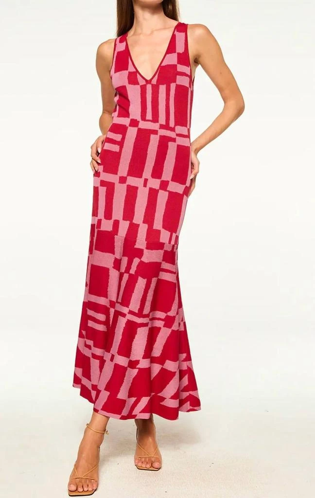 MISA Brenna Knit Midi Dress In Red/pink 1