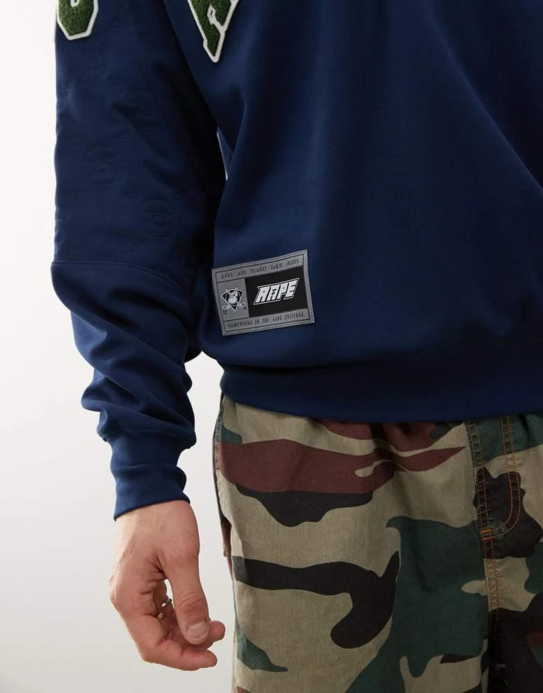 AAPE Aape By A Bathing Ape logo college sweatshirt in navy 3