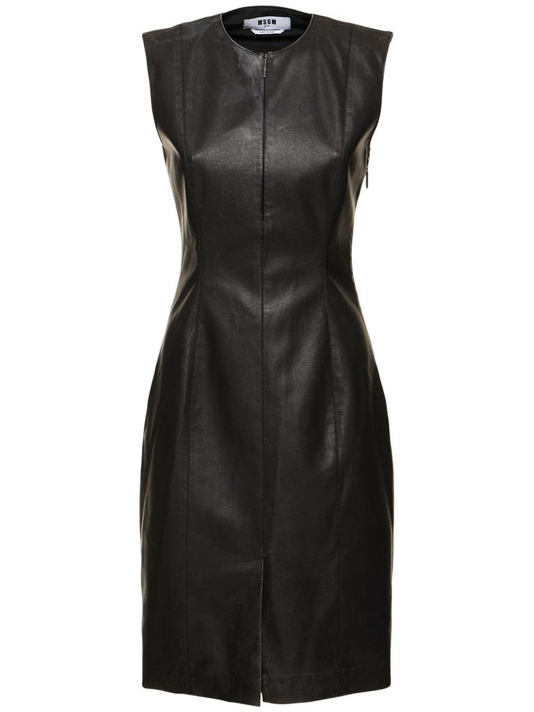 MSGM Faux Leather Midi Dress