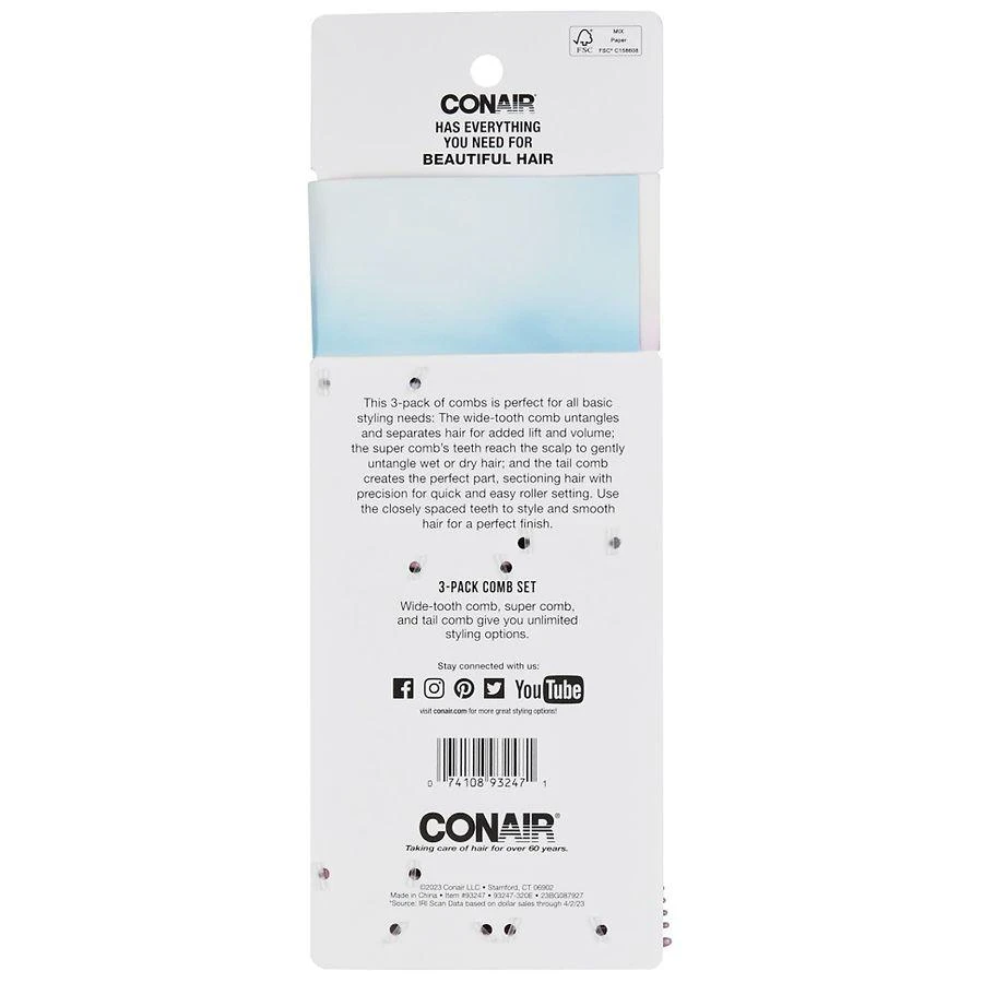 Conair Lift, Style & Detangle Comb Set 2