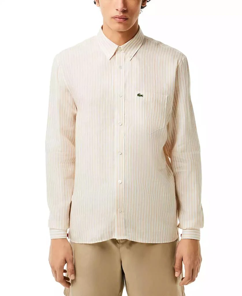 Lacoste Men's Long Sleeve Striped Button-Down Linen Shirt 1