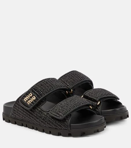Miu Miu Logo raffia-effect sandals 1