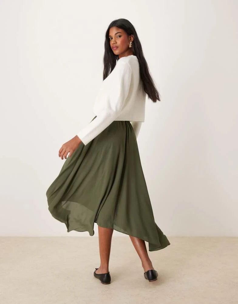 ASOS ASOS DESIGN floaty high low hem midi skirt in khaki 4
