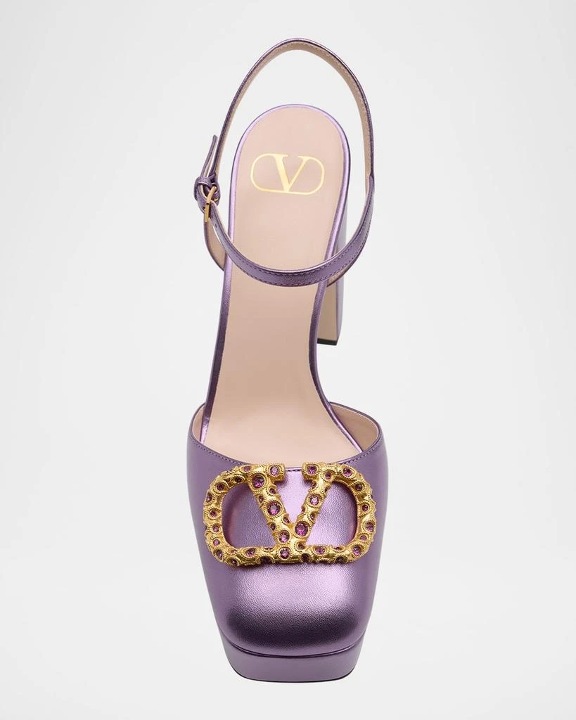 Valentino VLogo Metallic Ankle-Strap Platform Pumps 6
