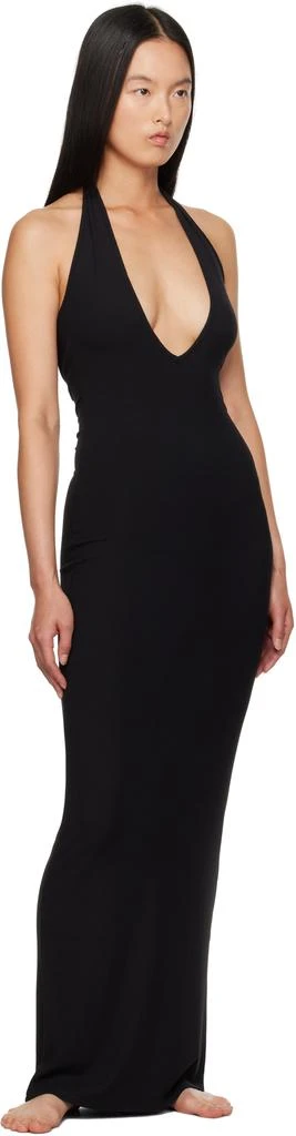SKIMS Black Soft Lounge Deep Plunge Halter Maxi Dress 4