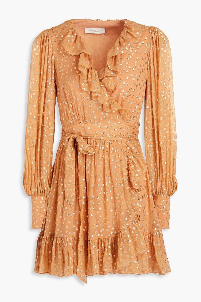 Zimmermann Ruffled metallic fil coupé silk-blend crepon mini wrap dress