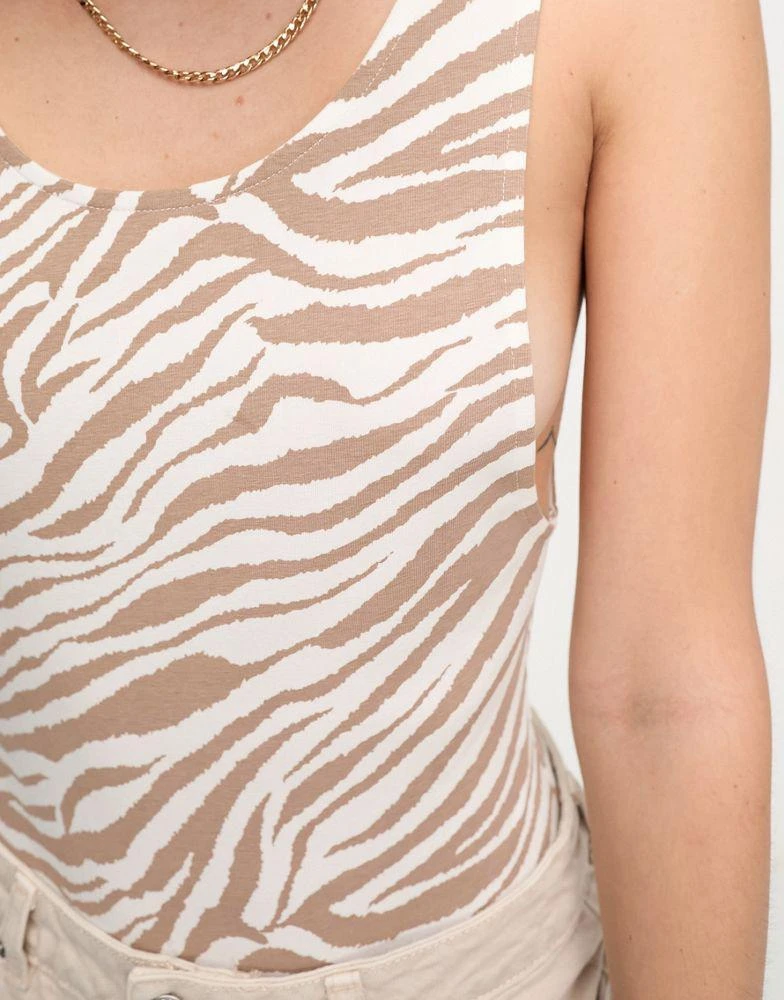 ASOS Tall ASOS DESIGN Tall scoop back bodysuit with drop arm hole in neutral zebra print 2