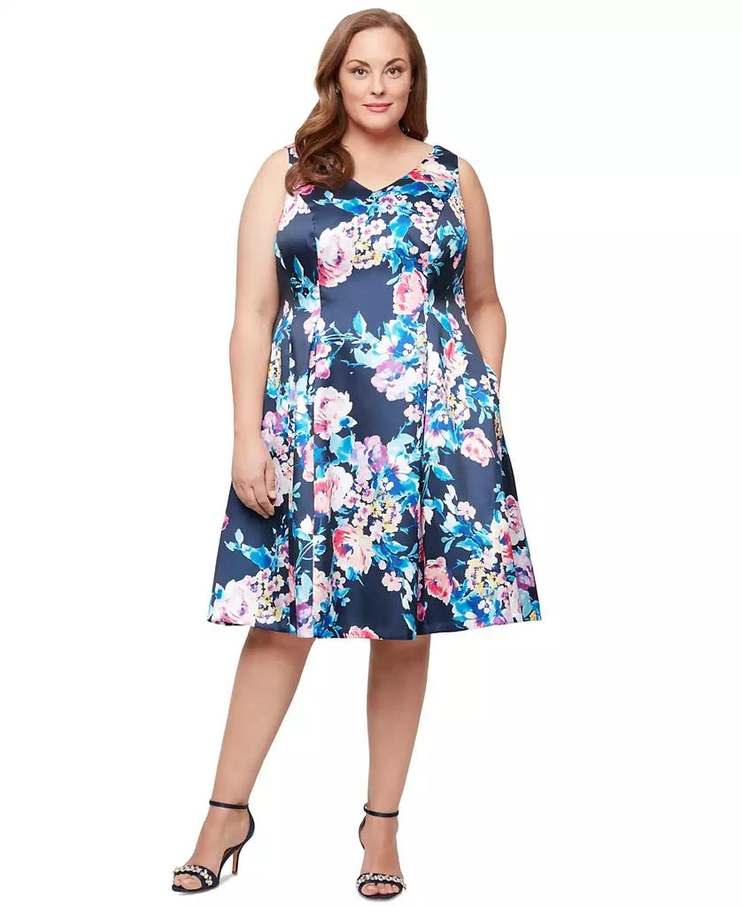 Alex Evenings Plus Size Printed V-Neck Sleeveless Dress 1