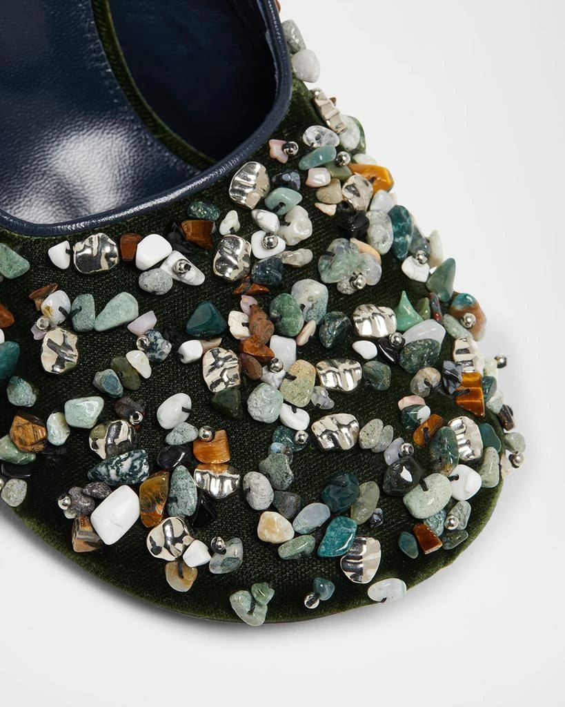 Dries Van Noten Gemstone Embellished Velvet Wedge Mules 4