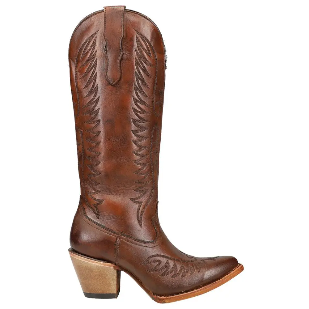 Corral Boots Cognac Embroidered Round Toe Zippered Cowboy Boots