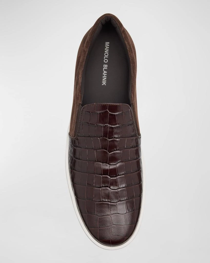 Manolo Blahnik Men's Nadores Croc-Effect Slip-On Sneakers 6