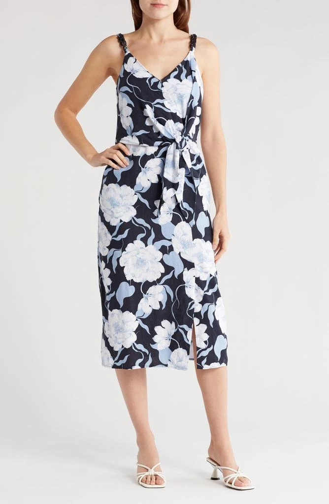 Ellen Tracy Side Tie Linen Blend Midi Dress 1