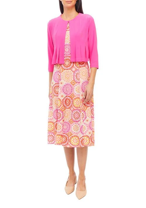 Julian Taylor Taylor Womens 3 4 Sleeve Medallion Printed Fit And Flare Jacket Dress 1