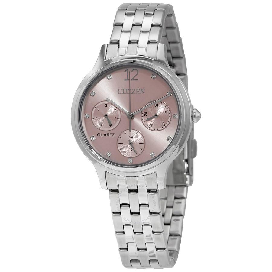 Citizen Chronograph Quartz Crystal Pink Dial Ladies Watch ED8180-52X