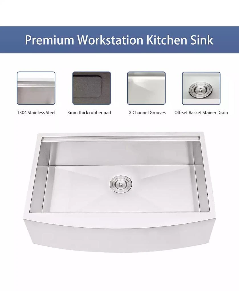 Flynama 30x21x9inch Farmhouse Kitchen Sink Workstation Stainless Steel 16 Gauge Apron Front 5