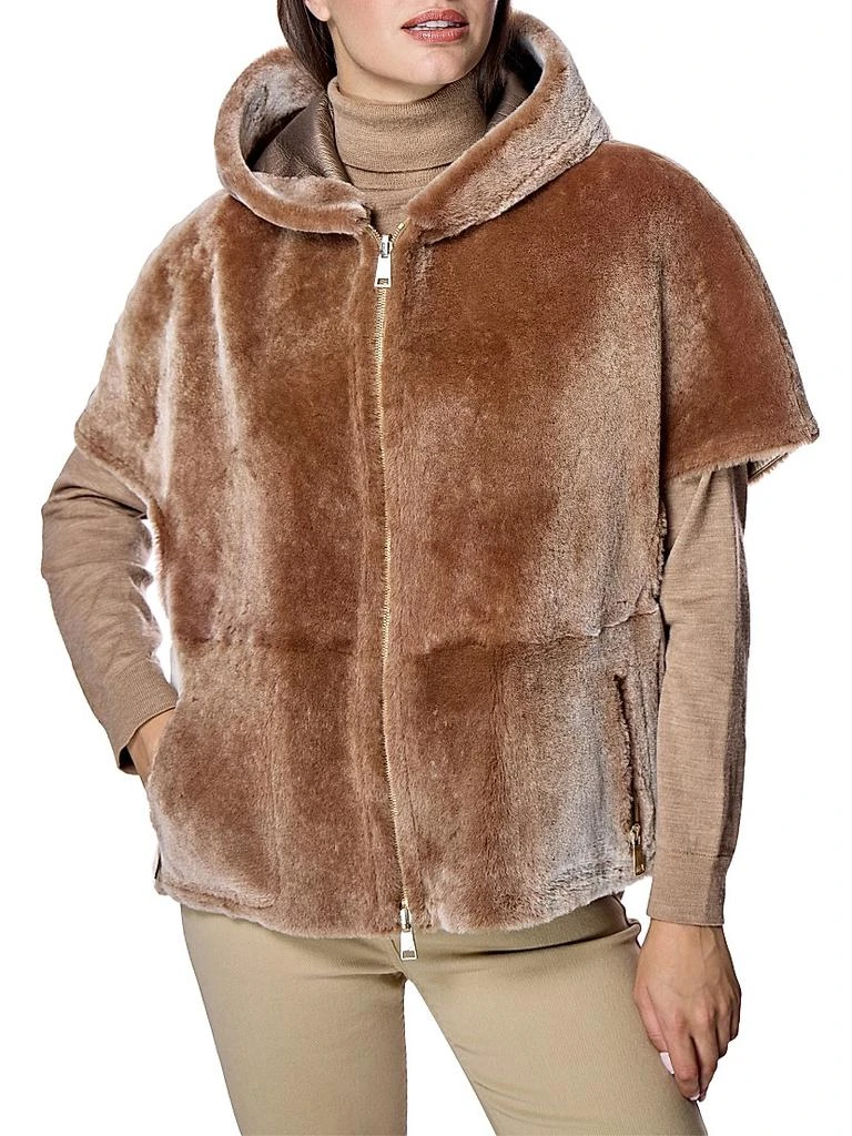 Maximilian Lamb Shearling Zipper Cape 5