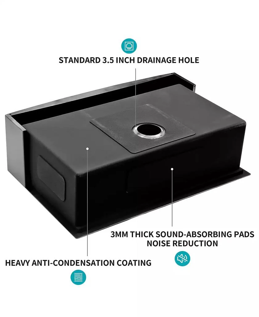 Flynama 36x21x10inch Gunmetal Black Farmhouse Kitchen Sink Stainless Steel Apron Front 16 Gauge 3