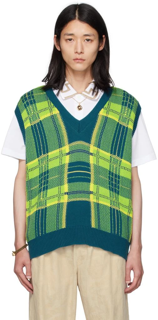 Versace Blue & Green Check Vest 1