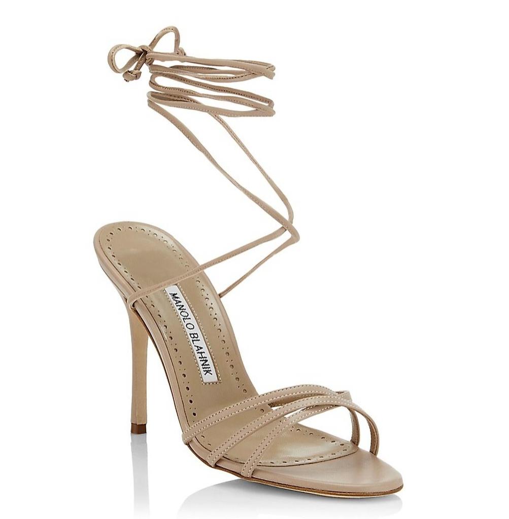 Manolo Blahnik Leva Heels Sandal In Cream Nude