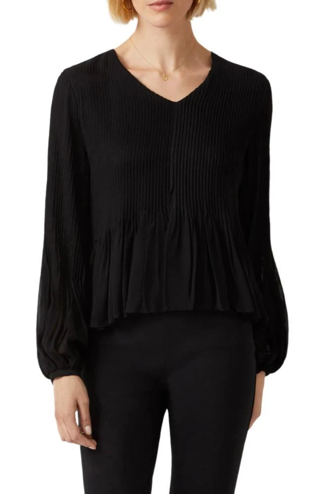TRUEDAMES V-Neck Long Sleeve Ruched Chiffon Top