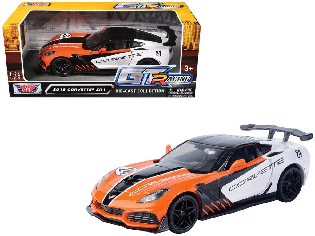 Motormax 2019 Chevrolet Corvette ZR1 No.24 Orange & White with Black Graphics GT Racing Series 1-24 Diecast Model Car 2