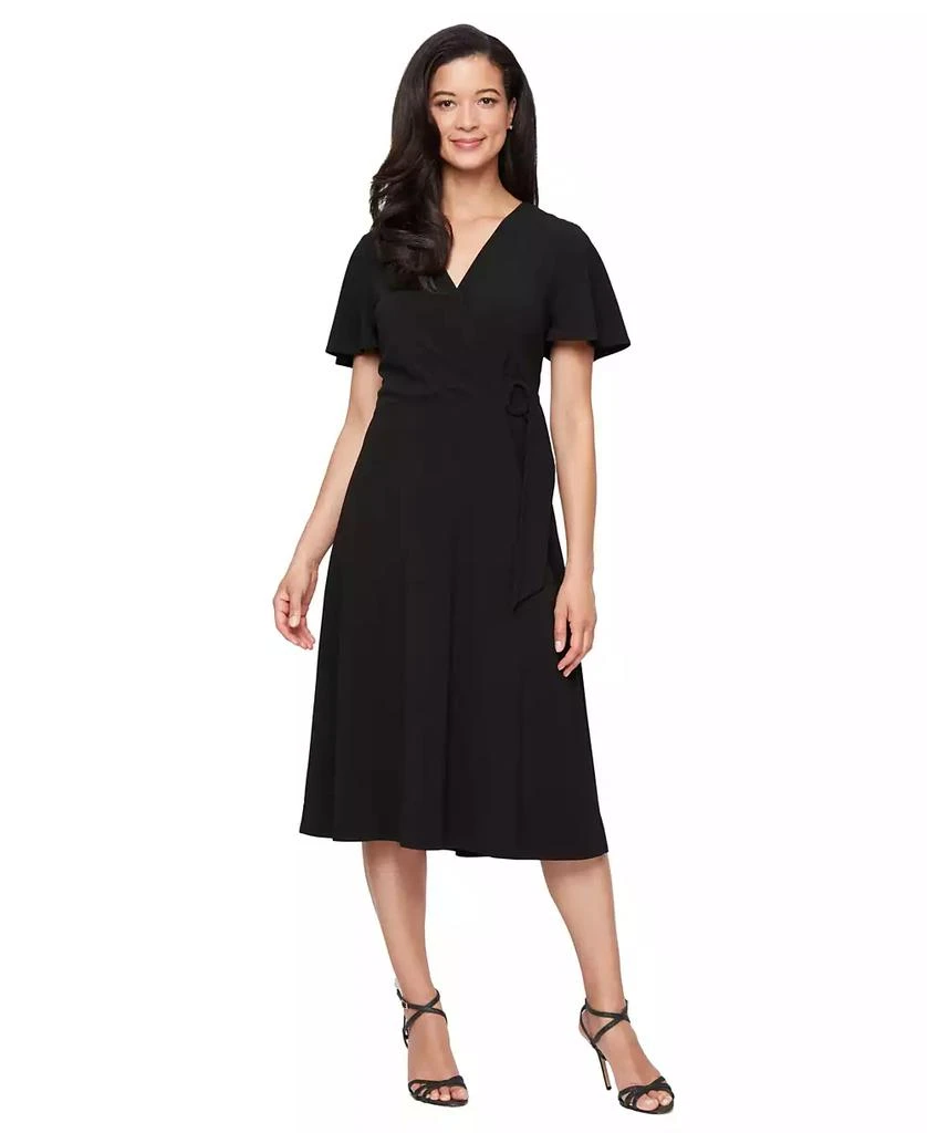 SL Fashions Women's Solid-Color Surplice Flutter-Sleeve Dress 1