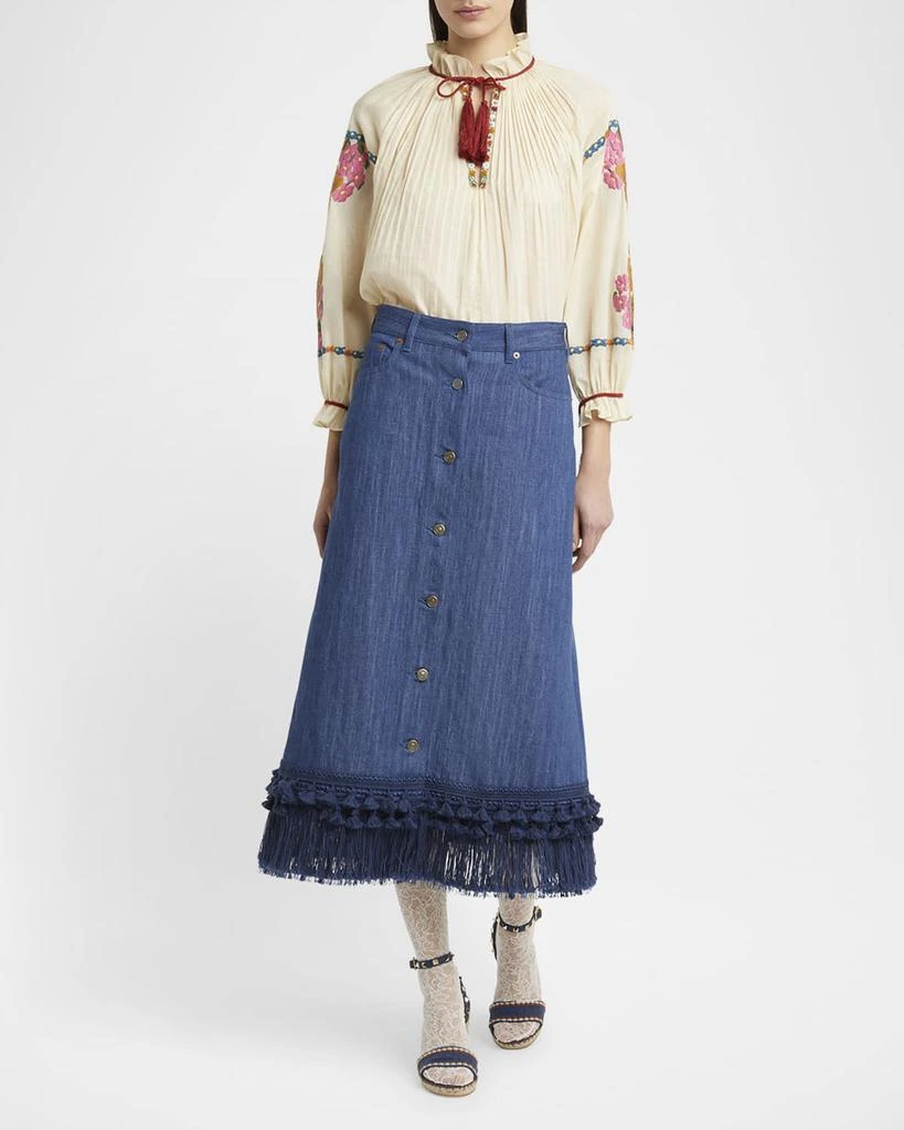 Valentino Floral Embroidered Pintuck Blouse 2