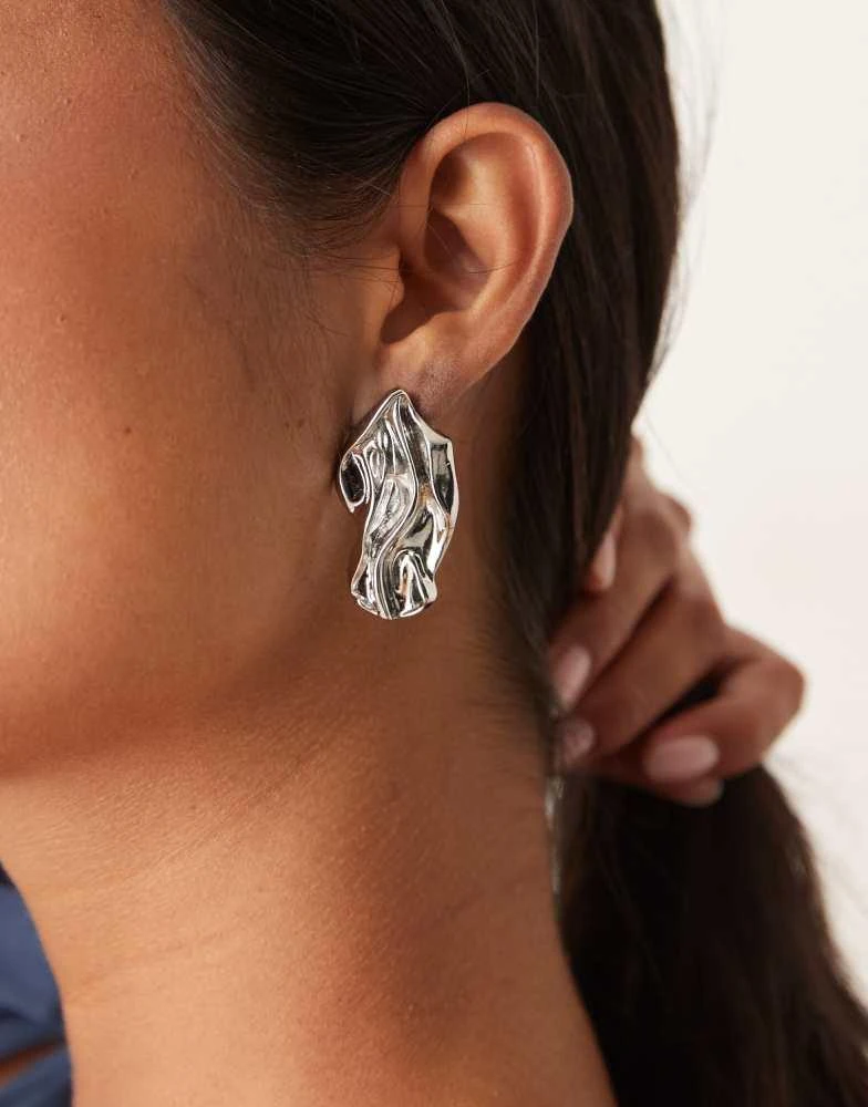 DesignB London DesignB London molten statement textured stud earrings in silver 3