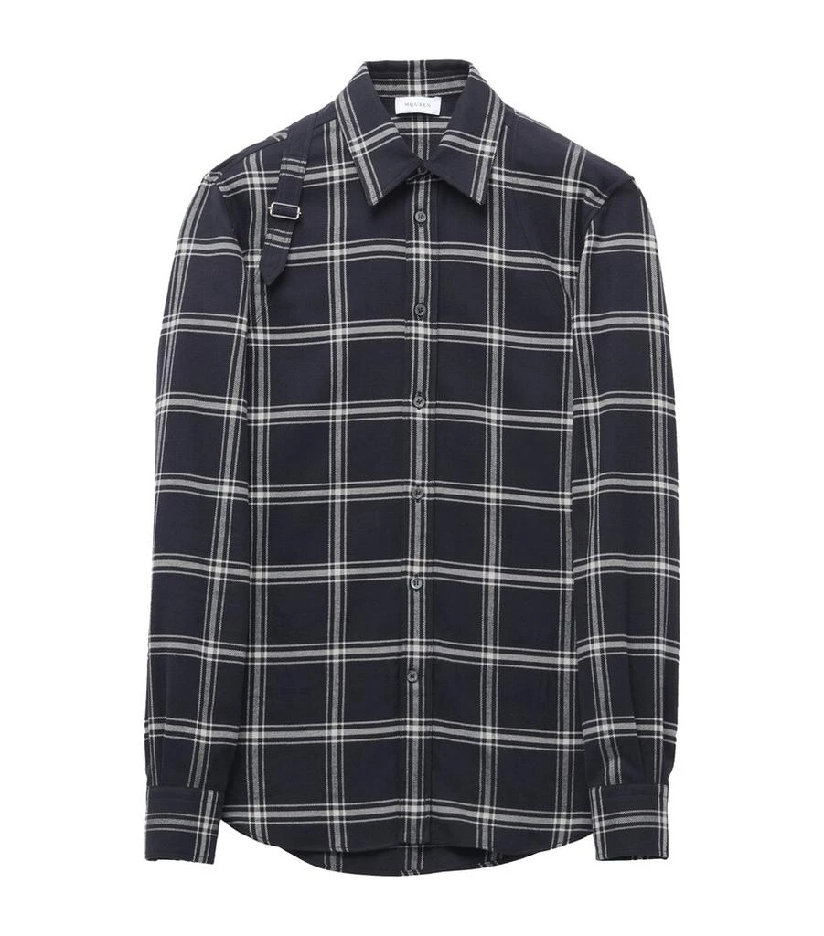 harness dress shirt McQueen Men's Logo Stretch Cotton Tape Harness Shirt - Black Silver
