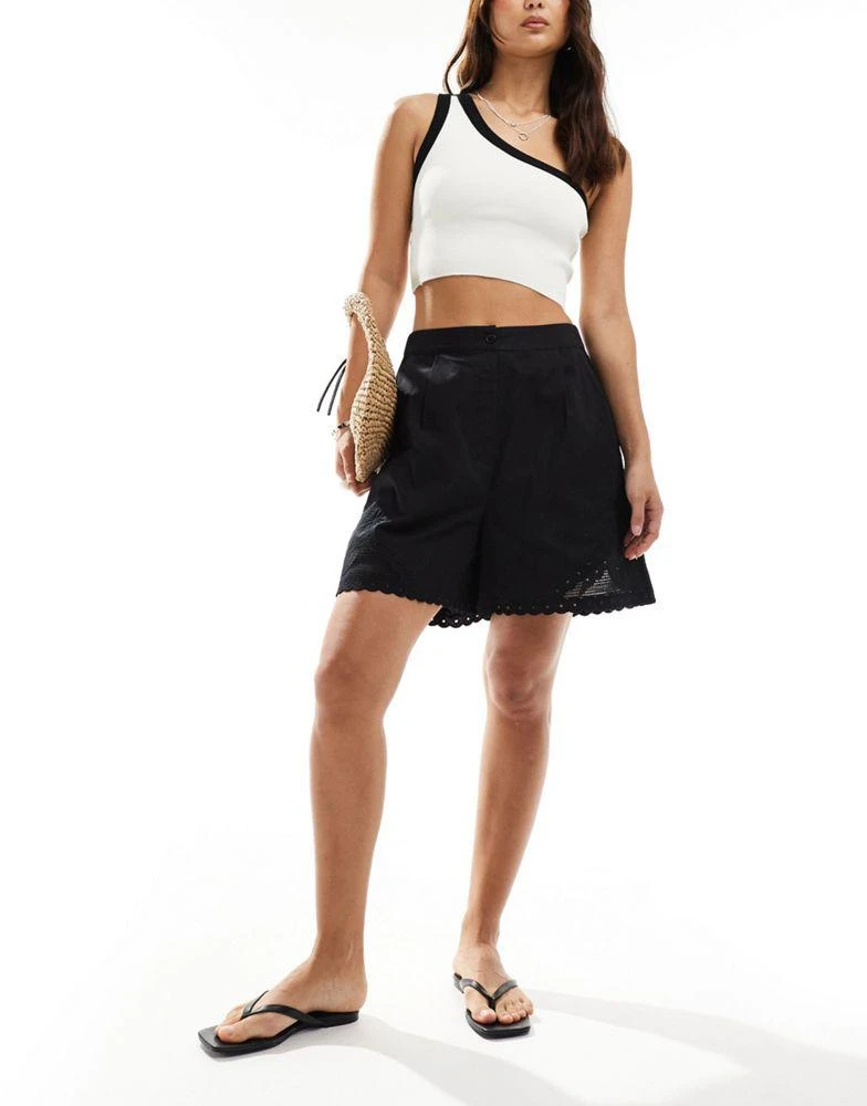 ASOS ASOS DESIGN premium short with cutwork detail co-ord in black 3