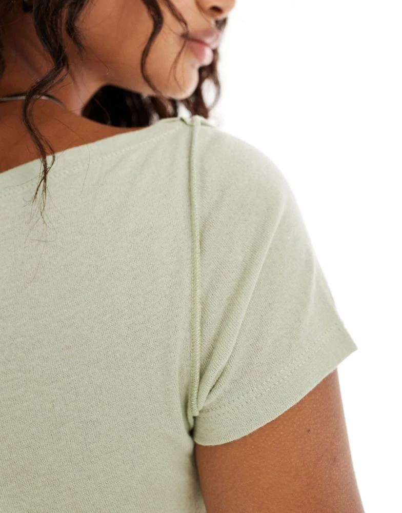 Weekday Weekday Brita slash neck top in pale green 2