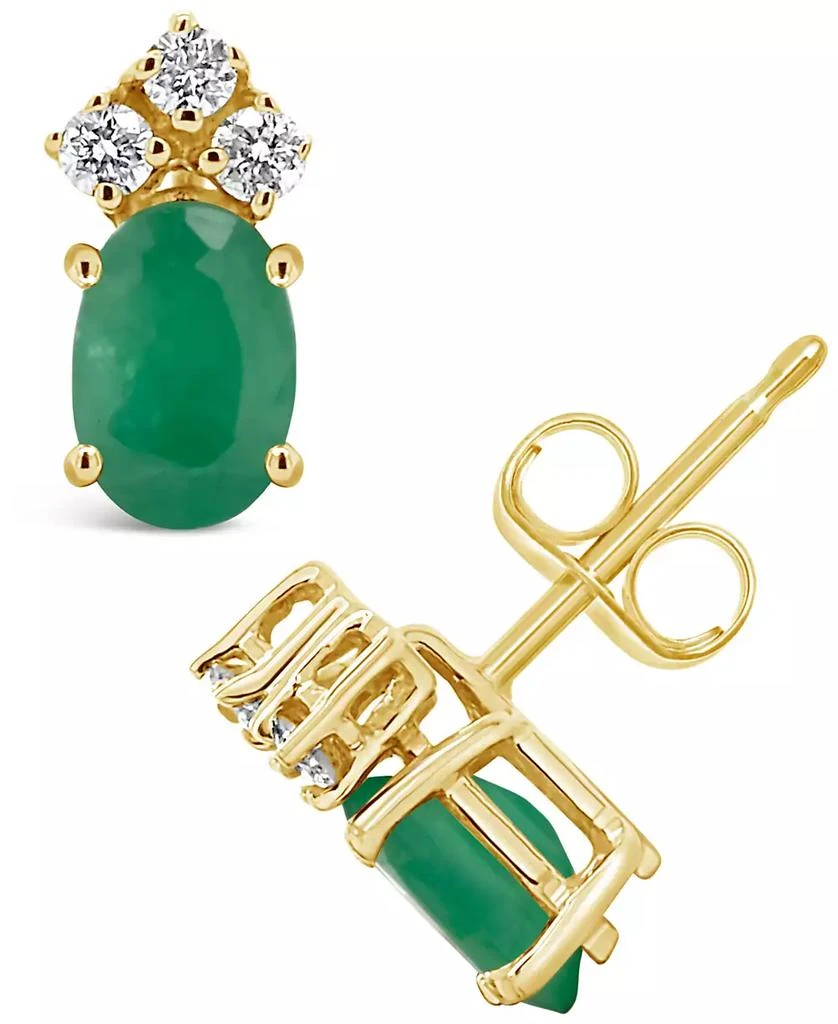 Macy's Emerald (1 ct. t.w.) and Diamond (1/8 ct. t.w.) Stud Earrings in 14k Yellow Gold 1