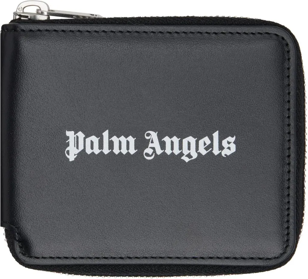 Palm Angels Black Classic Logo Zip Around Wallet