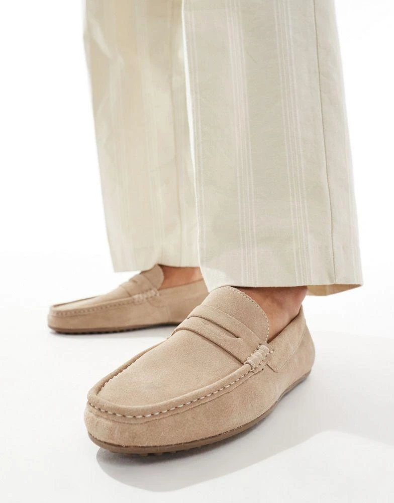 ASOS ASOS DESIGN driver loafers in stone suede 1