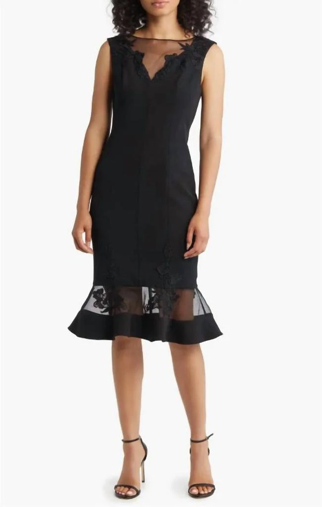 Aidan Mattox Floral Lace Trim Cocktail Dress In Black 1
