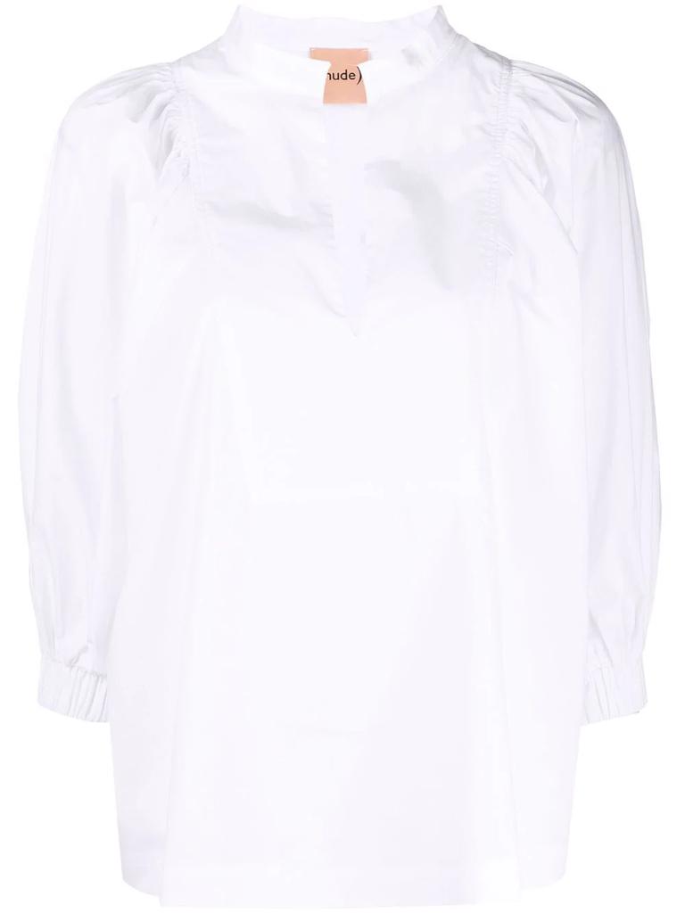 Nude puff-sleeve slit blouse - women -  -  - White