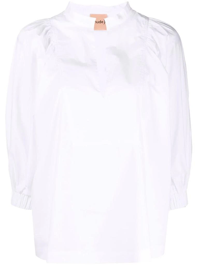 Nude puff-sleeve slit blouse - women -  -  - White 1