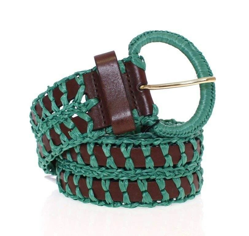 Dolce & Gabbana Dolce & Gabbana Green Raffia Woven Waist Leather Wide Belt 1