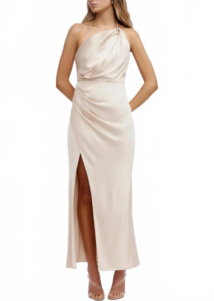 open lace back dress Tatiana Velvet One Shoulder Maxi Dress | Champagne