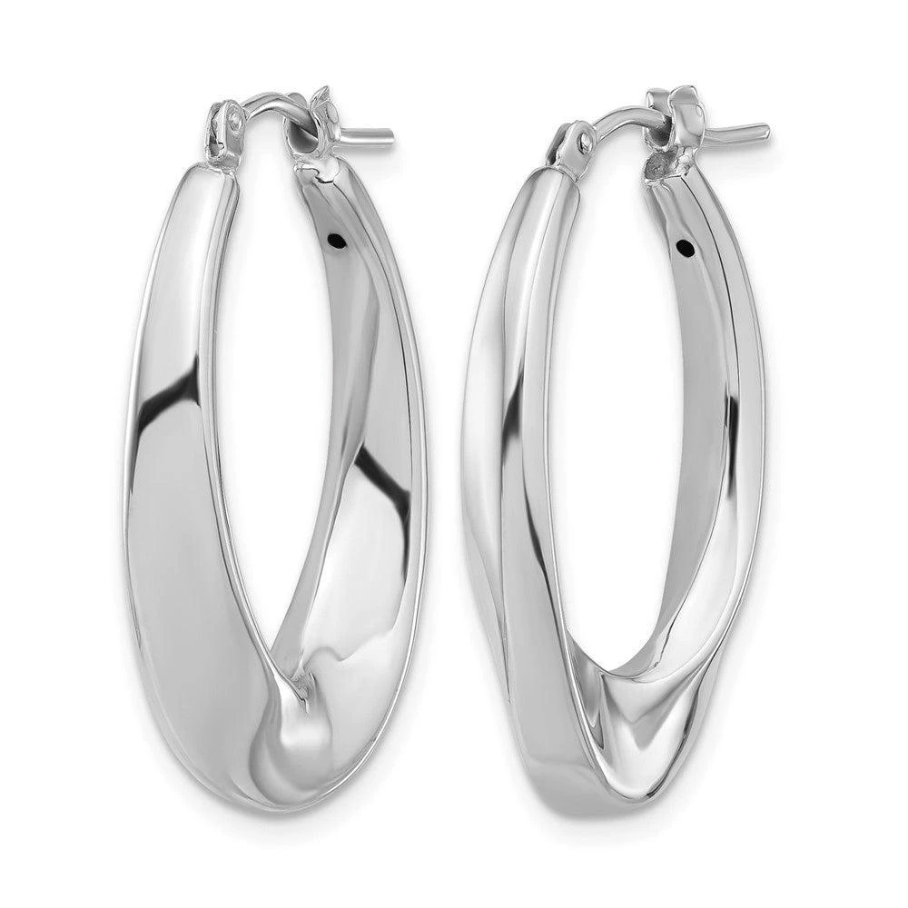 Diamond2Deal 14K White Gold Polished Hollow Oval Twist Hoop Earrings 2