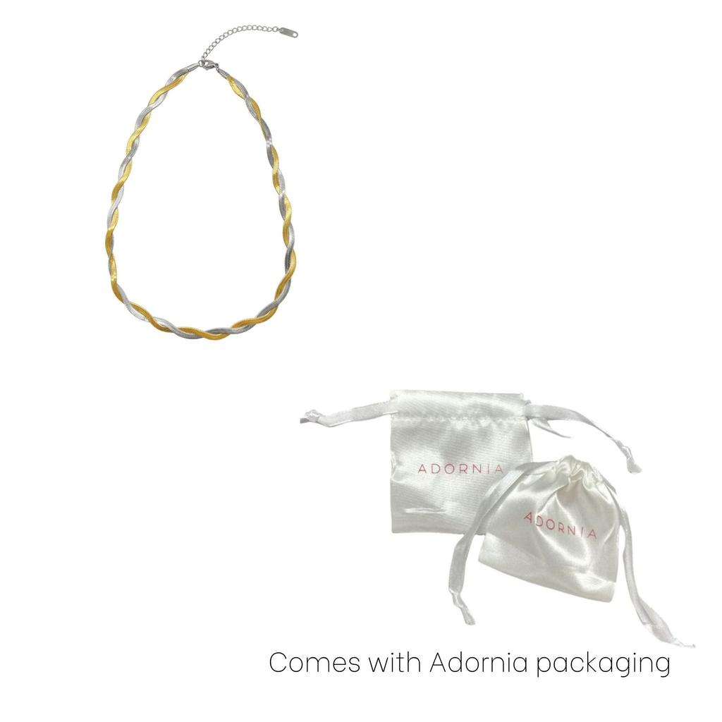 ADORNIA Tarnish Resistant 14k Gold Plated Interlaced Gold and Silver Herringbone Chain Necklace