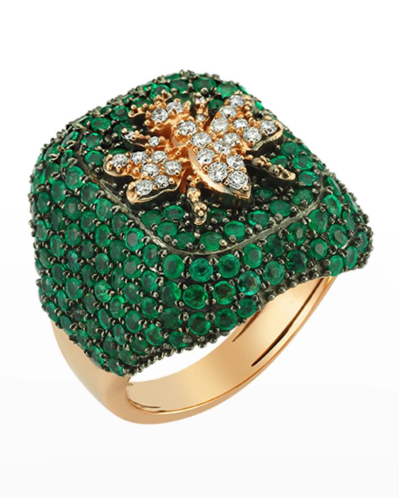 Bee Goddess 14k Rose Gold Queen Bee Ring with Emeralds, Size 7