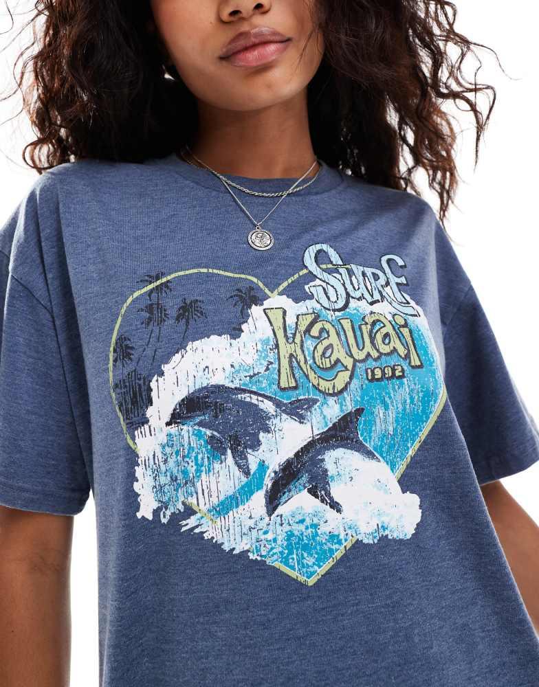 Daisy Street Daisy Street relaxed t-shirt in washed blue with dolphin graphic