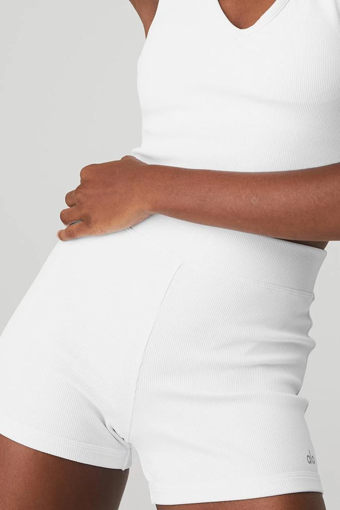 Alo Goddess Ribbed High-Waist Hot Short - White 4