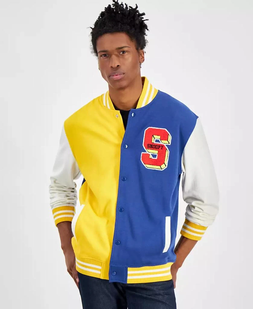 Hybrid Men's Snoopy Speed Beagle Colorblocked Fleece Varsity Bomber Jacket 1