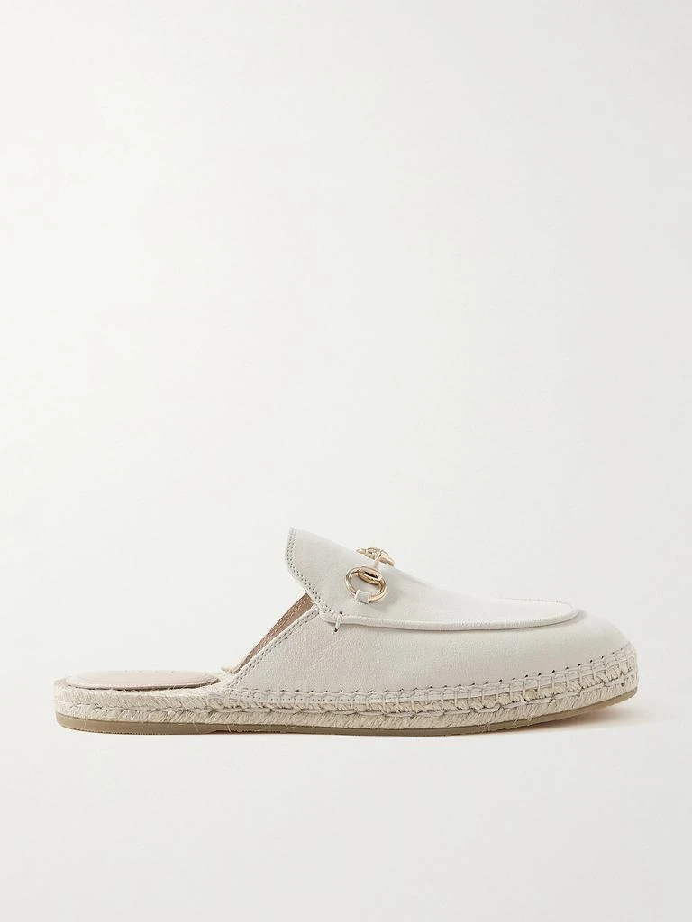 Gucci Cleo 马衔扣细节绒面革麻底拖鞋  - IT36 1