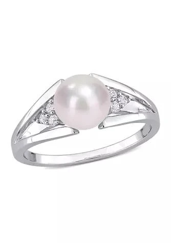 Belk
Co. 7-7.5mm Freshwater Cultured Pearl and Diamond Accent Split-Shank Ring in Sterling Silver