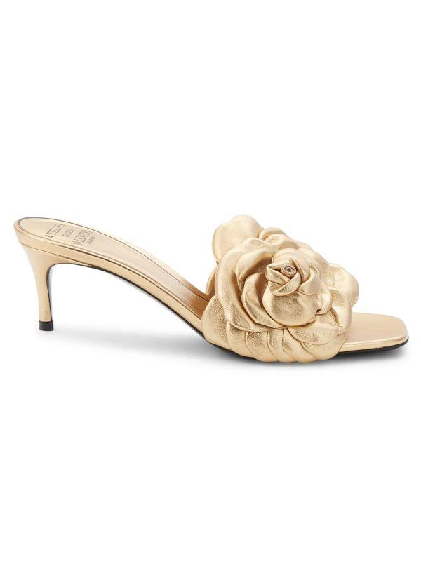 Valentino 51MM Floral Leather Kitten Heel Sandals 1